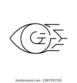 Eye with broken lines symbolizing vision impairment, vector line icon for diabetes medical documentation