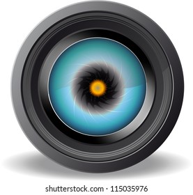Eye in the camera lens vector illustration.