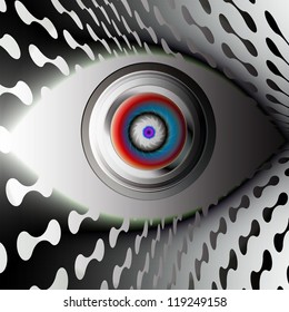 Eye in the camera lens vector illustration.