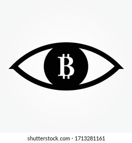 Icono vectorial de la plantilla de logotipo de bitcoin de cuidado de los ojos