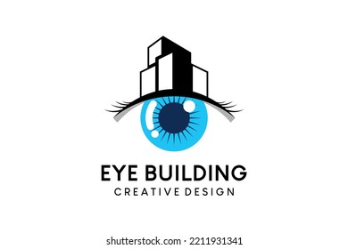 Eye care building logo design or eye care building logo vector illustration