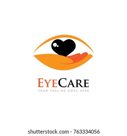 Eye care with hand logo, icon, symbol design template
