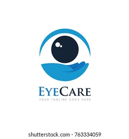 Eye care with hand logo, icon, symbol design template