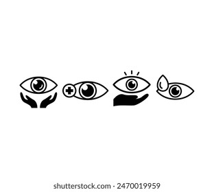 eye care with hands icons vector deisgn symbol sign simple black white illustration collections sets 