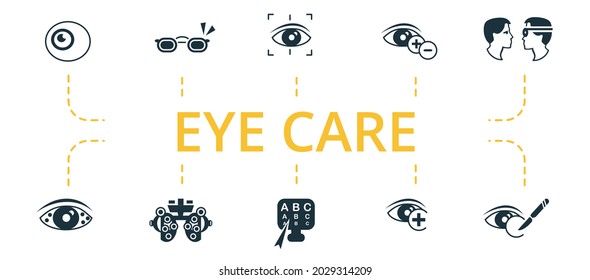 Eye Care icon set. Contains editable icons theme such as phoropter, vision correction, cataract surgery and more.