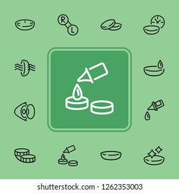 Eye care line icon set. Lens, container, solution. Vision concept. Can be used for topics like sight, ophthalmology, medicine