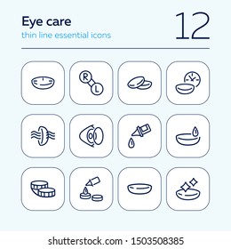Eye care line icon set. Lens, container, solution. Vision concept. Can be used for topics like sight, ophthalmology, medicine