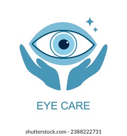 Eye care logo design with hand vector on white background.