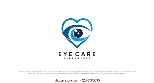 Eye care logo design inspiration with love style and creative element Premium Vector