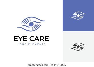 Projeto do ícone do logotipo do cuidado ocular. mão da linha do vetor com o conceito gráfico do olho para o tratamento médico, espionar elementos do logotipo de segurança