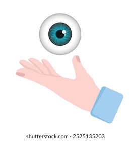 Cuidados oftalmológicos com a mão do médico