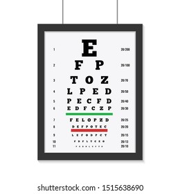 Eye care test placard with latin letters flat vector illustration