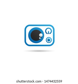 Eye Cartoon Logo Design Template. Camera  Logo Concept, Blue, Black.
