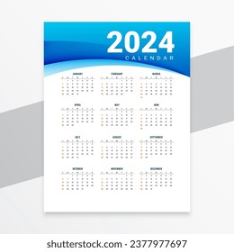 eye catching 2024 annual wall calendar layout for workspace vector