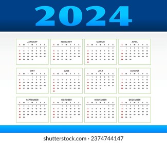 eye catching 2024 english desk calendar template for office or business vector