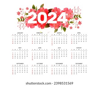 eye catching 2024 event planner calendar template with floral decoration vector