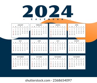 eye catching 2024 new year english calendar template design vector