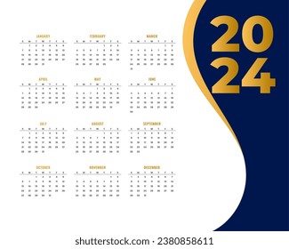 eye catching 2024 wall calendar template with golden touch vector