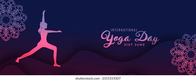 eye catching 21st june world yoga day banner with floral decoration vector
