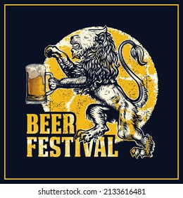 eye catching " BEER FESTIVAL WITH LION ILLUSTRATION GRAPHIC "