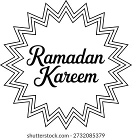Blickfang schwarz-weiß "Ramadan Kareem" Gruß mit einer einzigartigen gezackten Sternengrenze, ideal für islamische Feiertagsbotschaften.