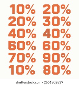 Eye Catching Bold Orange Percentage Discounts on a White Background For Sales Marketing or Promotions Bold and Easy to Read