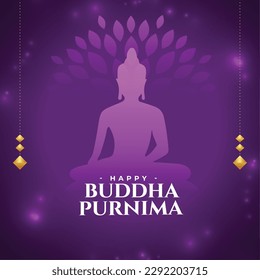 eye catching buddha purnima purple background for religious faith vector