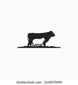 Eye catching Cattle Lamb and beef cow silhouette livestock farm logo design in vintage style