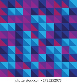 An eye catching colorful triangular mosaic pattern with bright blue, deep purple, and vivid magenta tones, ideal for energetic visuals.