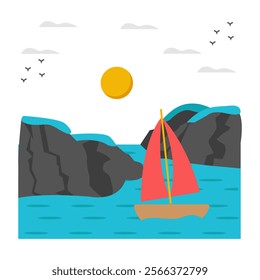 An eye catching design icon of sea boat landscape