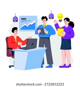 Una ilustración de diseño llamativa de la discusión del proyecto