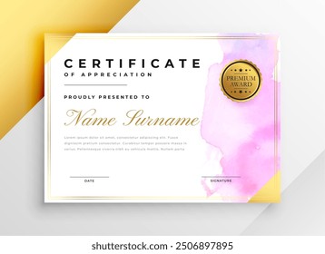 eye catching diploma of appreciation template with watercolor effect vector