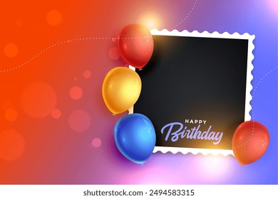 eye catching happy birthday greeting poster with empty photograph frame vector