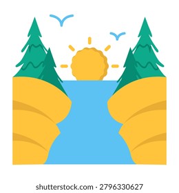 An eye catching icon of beach sunrise in flat design 