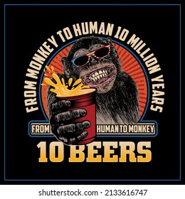 eye catching " ILLUSTRATION AND FUNNY MONKEY QUOTE" Graphic