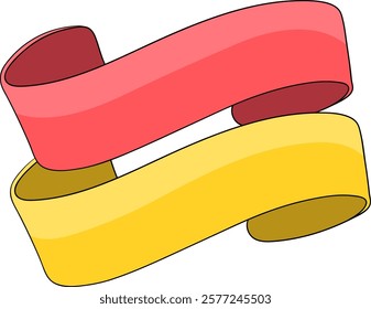 An eye catching illustration of intertwined red and yellow ribbons with a smooth gradient effect, ideal for decoration or highlighting text.