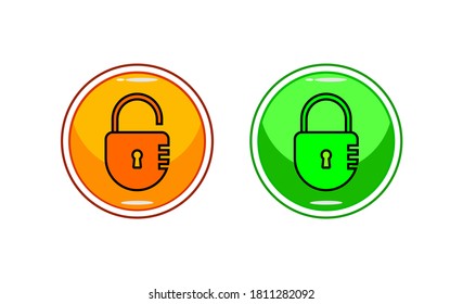 Eye catching lock and unlock button that attracts attention with bright colors suitable for icons