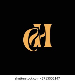 Un diseño de monograma llamativo con letras C y H entrelazadas en un estilo vintage ideal para la identidad y el logotipo de la marca de lujo