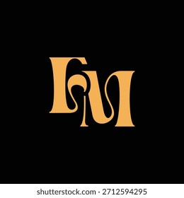 Un diseño de monograma llamativo con letras F y M entrelazadas en un estilo vintage ideal para la identidad y el logotipo de la marca de lujo