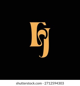 Un diseño de monograma llamativo con letras F y J entrelazadas en un estilo vintage ideal para la identidad y el logotipo de la marca de lujo
