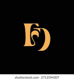 Un diseño de monograma llamativo con letras F y D entrelazadas en un estilo vintage ideal para la identidad y el logotipo de la marca de lujo