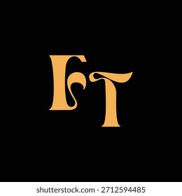 Un diseño de monograma llamativo con letras F y T entrelazadas en un estilo vintage ideal para la identidad y el logotipo de la marca de lujo