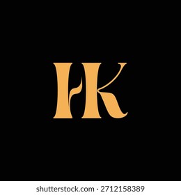 Un diseño de monograma llamativo con letras H y K entrelazadas en un estilo vintage ideal para la identidad y el logotipo de la marca de lujo