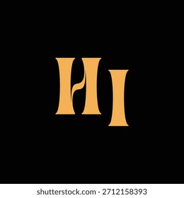 Un diseño de monograma llamativo con letras H e I entrelazadas en un estilo vintage ideal para la identidad y el logotipo de la marca de lujo