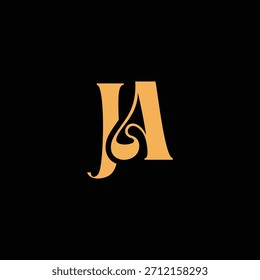 Un diseño de monograma llamativo con letras J y A entrelazadas en un estilo vintage ideal para la identidad y el logotipo de la marca de lujo