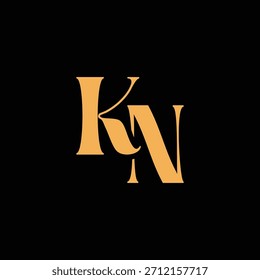 Un diseño de monograma llamativo con letras K y N entrelazadas en un estilo vintage ideal para la identidad y el logotipo de la marca de lujo