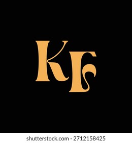Un diseño de monograma llamativo con letras K y F entrelazadas en un estilo vintage ideal para la identidad y el logotipo de la marca de lujo