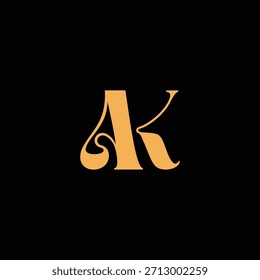 Un diseño de monograma llamativo con letras A y K entrelazadas en un estilo vintage ideal para la identidad y el logotipo de la marca de lujo