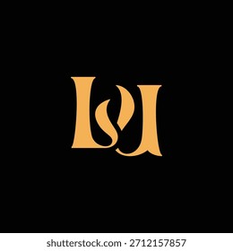 Un diseño de monograma llamativo con letras L y U entrelazadas en un estilo vintage ideal para la identidad y el logotipo de la marca de lujo