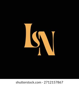 Un diseño de monograma llamativo con letras L y N entrelazadas en un estilo vintage ideal para la identidad y el logotipo de la marca de lujo